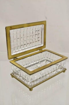 Antique French Crystal Lead Glass Bronze Mounted Vanity Jewelry Box Casket