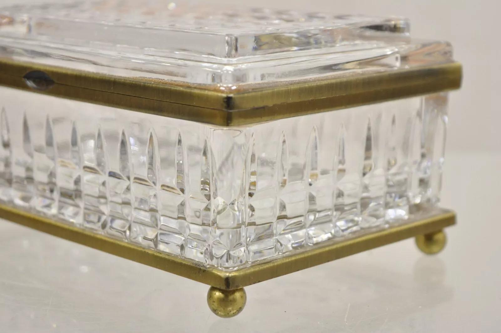 Unknown Antique French Crystal Lead Glass Bronze Mounted Vanity Jewelry Box Casket For Sale