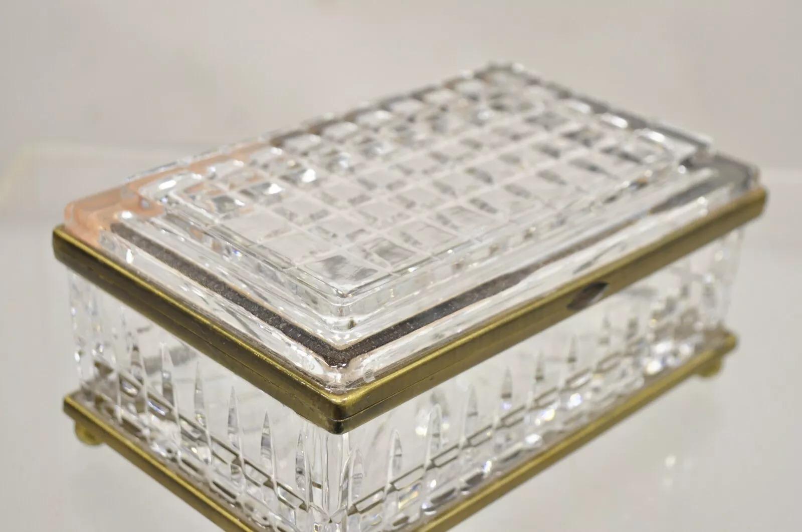 Antique French Crystal Lead Glass Bronze Mounted Vanity Jewelry Box Casket In Good Condition For Sale In Philadelphia, PA