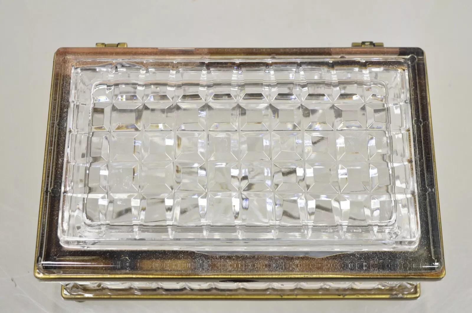 20th Century Antique French Crystal Lead Glass Bronze Mounted Vanity Jewelry Box Casket For Sale