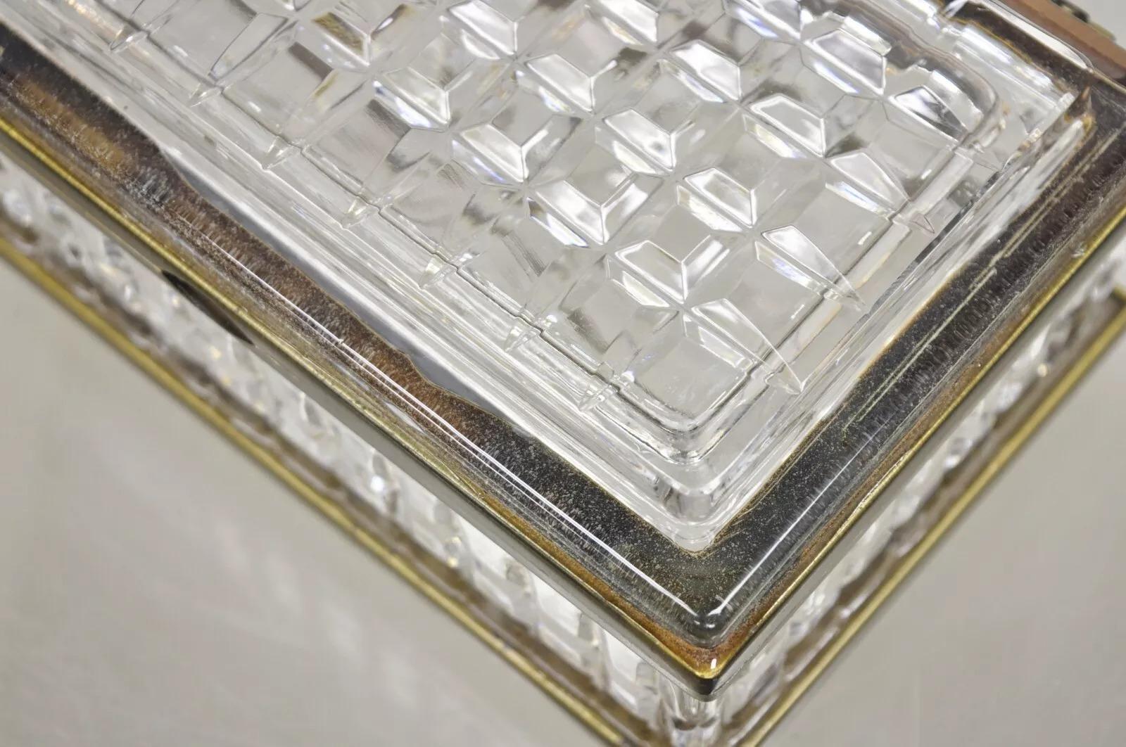 Antique French Crystal Lead Glass Bronze Mounted Vanity Jewelry Box Casket For Sale 1