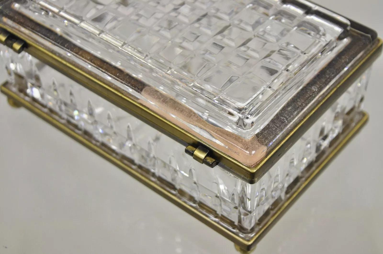 Antique French Crystal Lead Glass Bronze Mounted Vanity Jewelry Box Casket For Sale 2