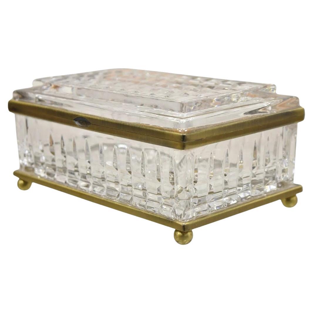 Antique French Crystal Lead Glass Bronze Mounted Vanity Jewelry Box Casket