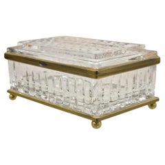 Antique French Crystal Lead Glass Bronze Mounted Vanity Jewelry Box Casket
