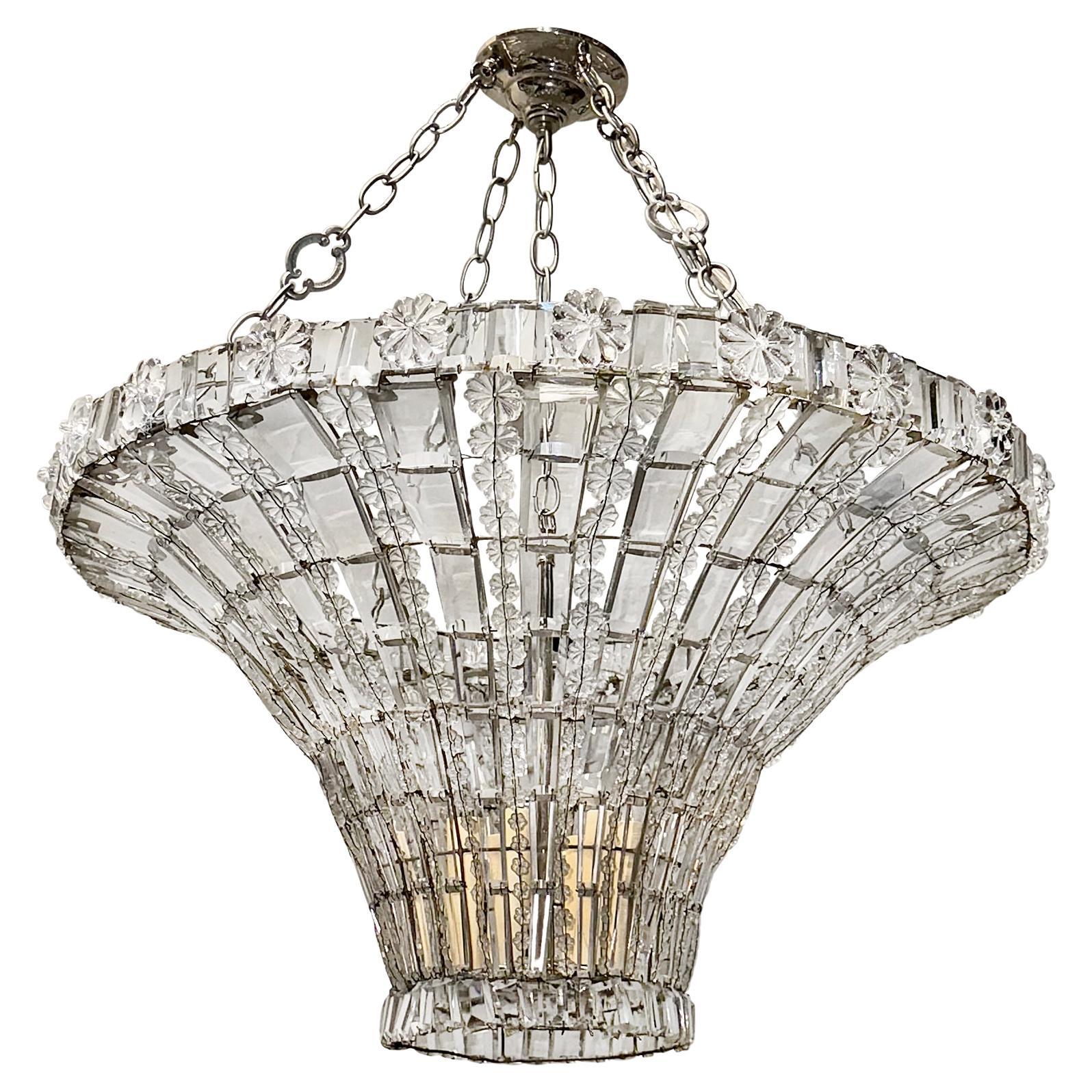 Antique French Crystal Light Fixture For Sale