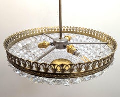 Antique French Pendant Semi Flush Chandelier in cristallo