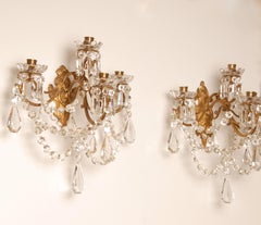 Antique French Crystal Sconces Baccarat style 4 Light Wall candelbras Baroque