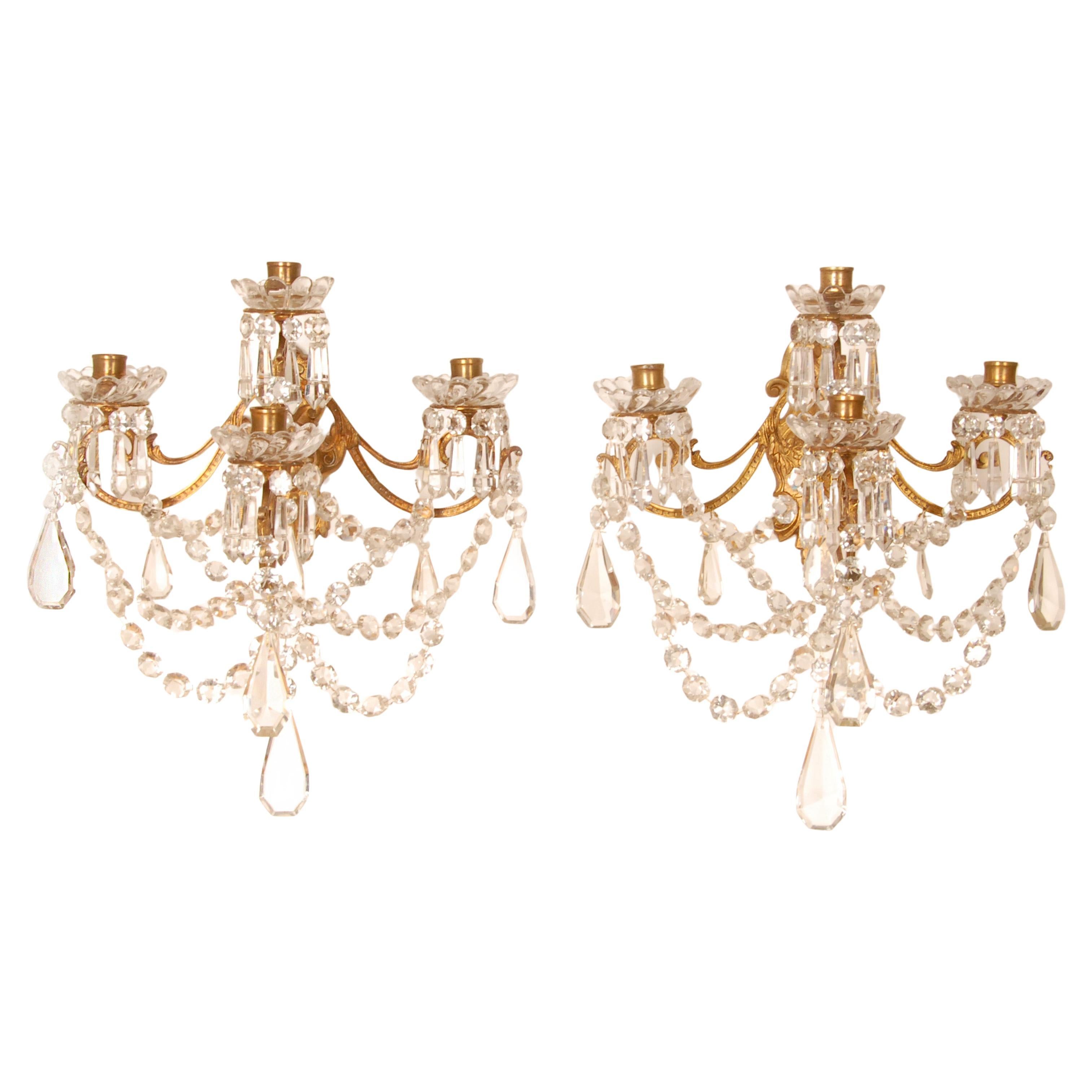 Antique French Crystal Sconces Baccarat style 4 Light Wall candelbras Baroque