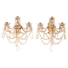 Antique French Crystal Sconces Baccarat style 4 Light Wall candelbras Baroque