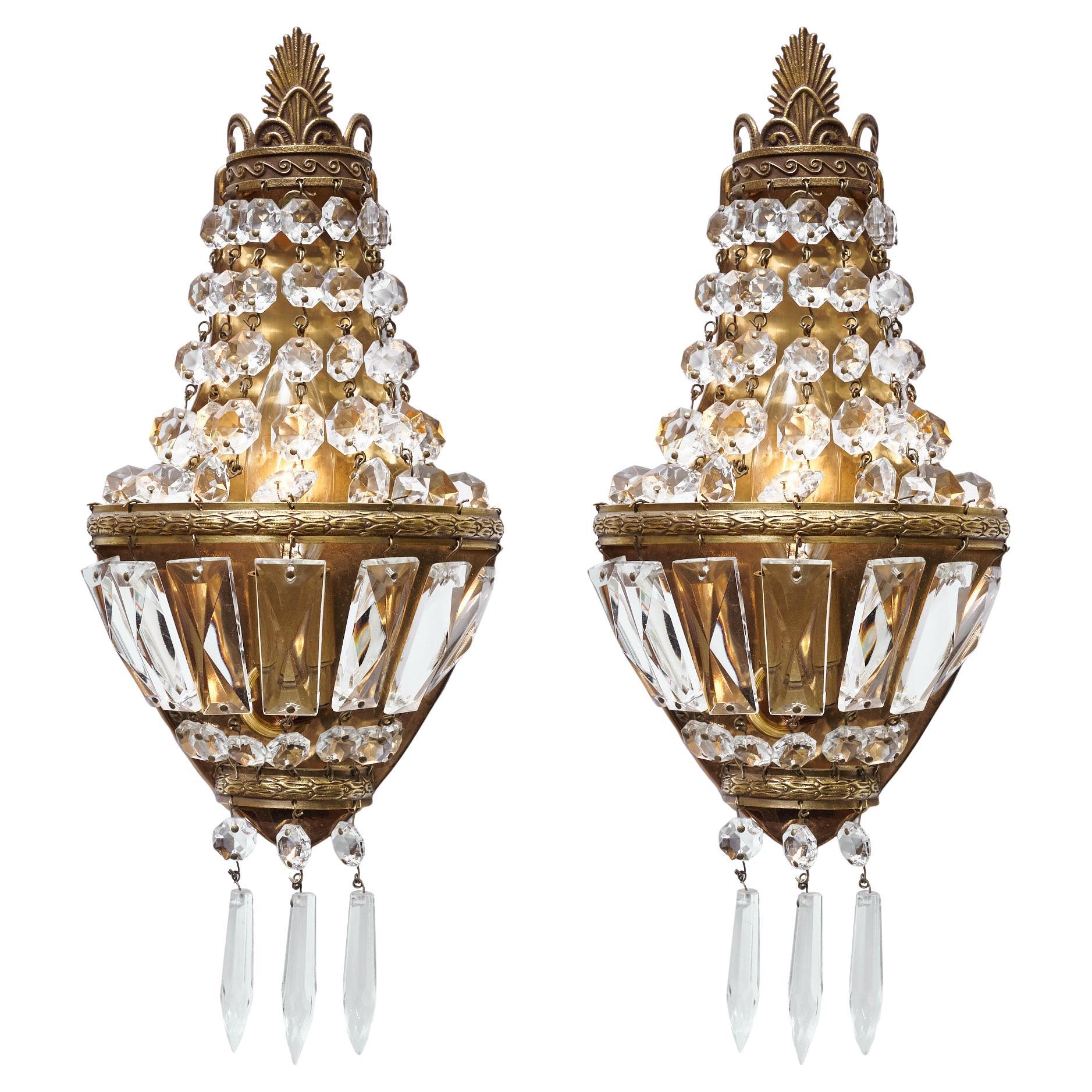 Antique French Crystal Sconces im Angebot