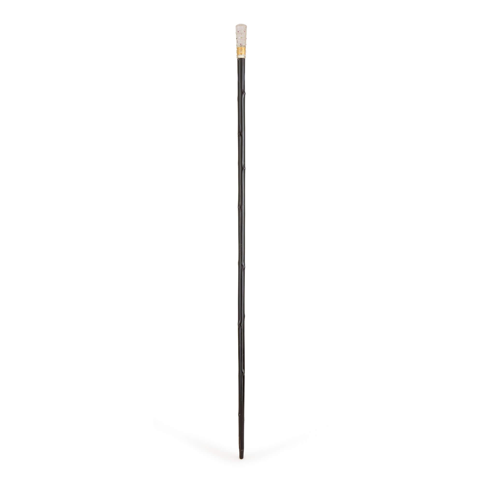 Antique French Crystal, Vermeil and Gemstone Cane In Good Condition For Sale In London, GB
