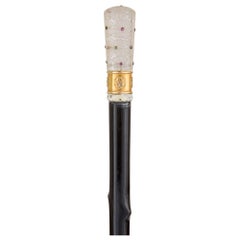 Antique French Crystal, Vermeil and Gemstone Cane