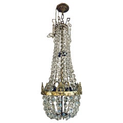Antique French Crystal Waterfall Basket Chandelier