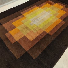 Antique French Cubist Art Deco Rug in Yellow, Tan and Dark Brown