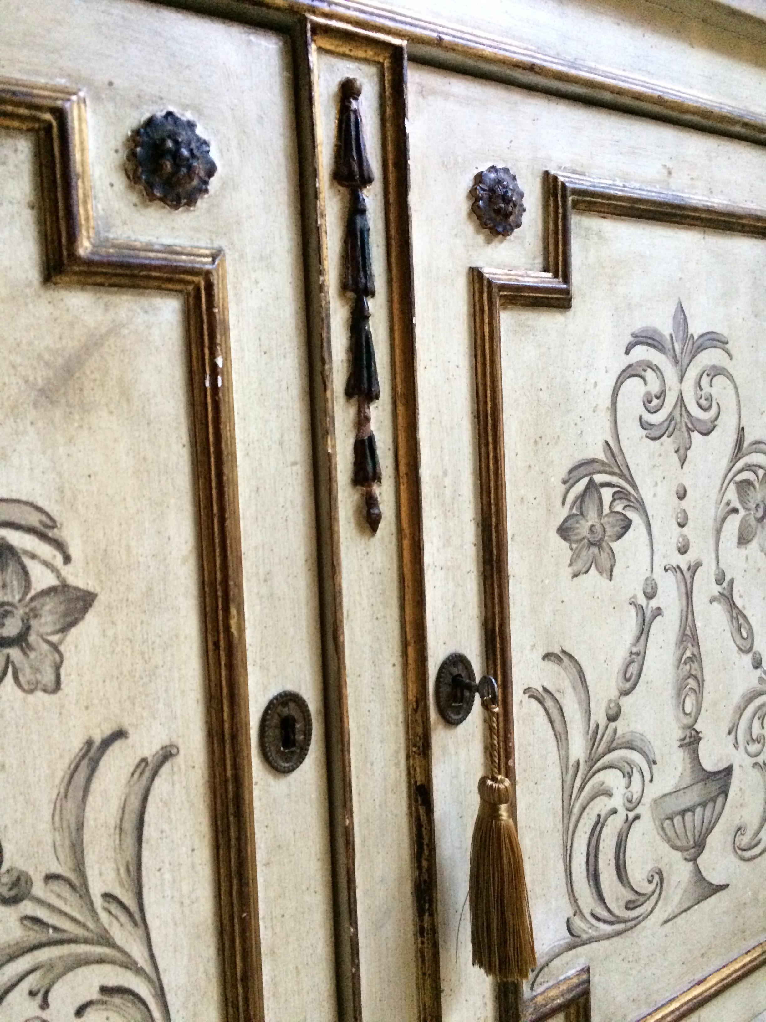 Antique French Cupboard Cabinet Rococo Style Cream Distressed Painted Gilded In Distressed Condition In Longdon, Tewkesbury