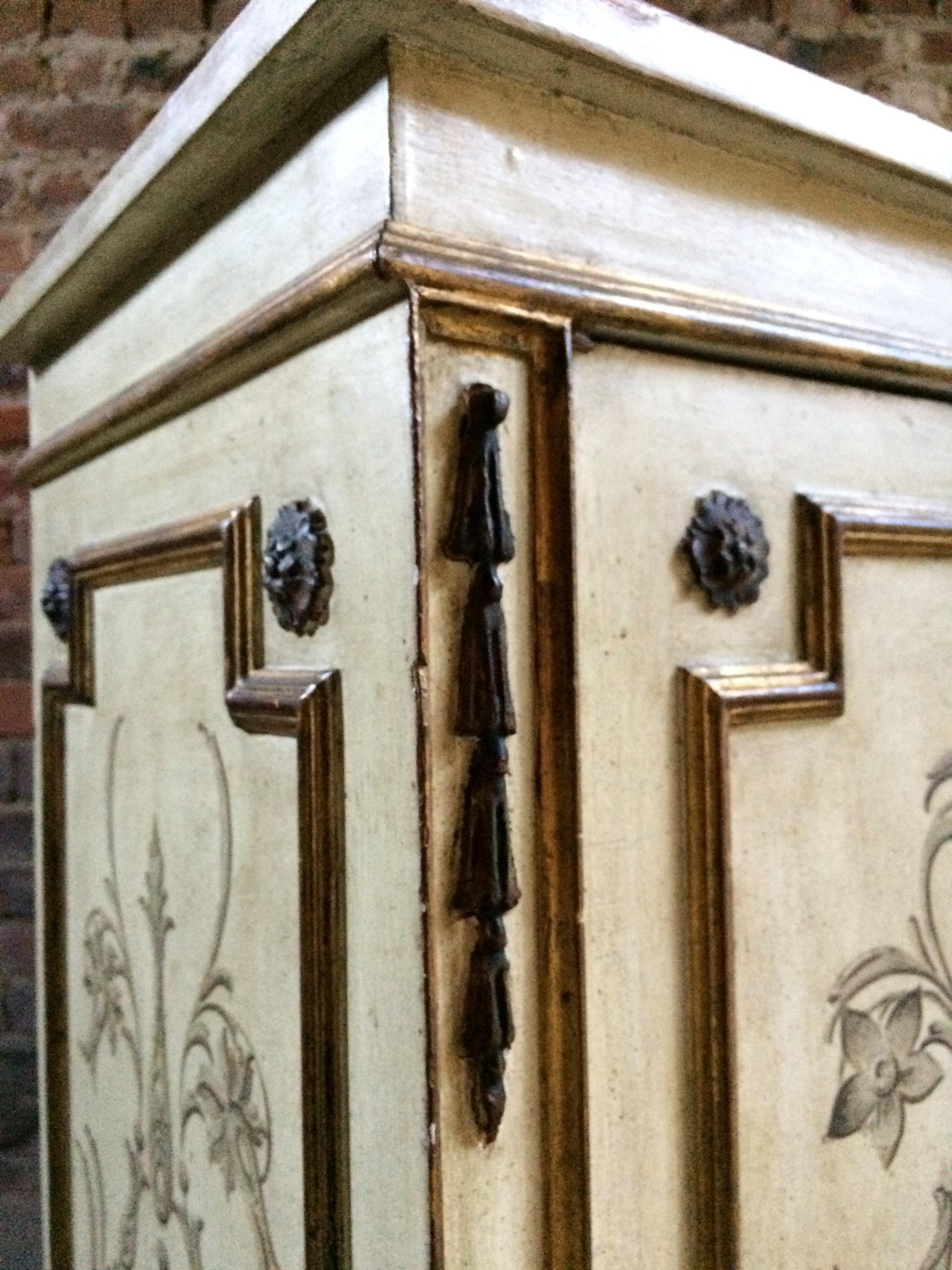 Mid-20th Century Antique French Cupboard Cabinet Rococo Style Cream Distressed Painted Gilded