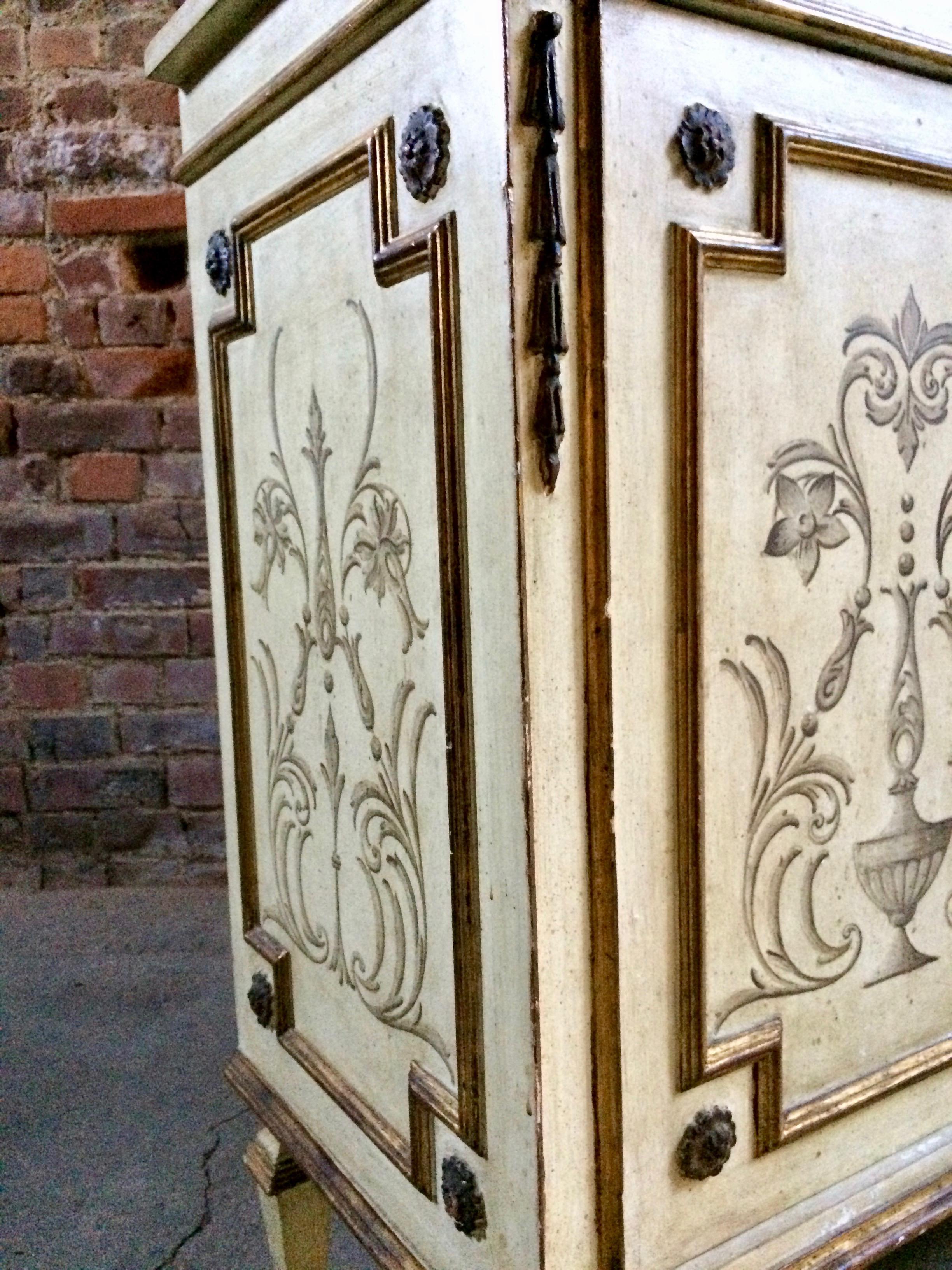 Giltwood Antique French Cupboard Cabinet Rococo Style Cream Distressed Painted Gilded