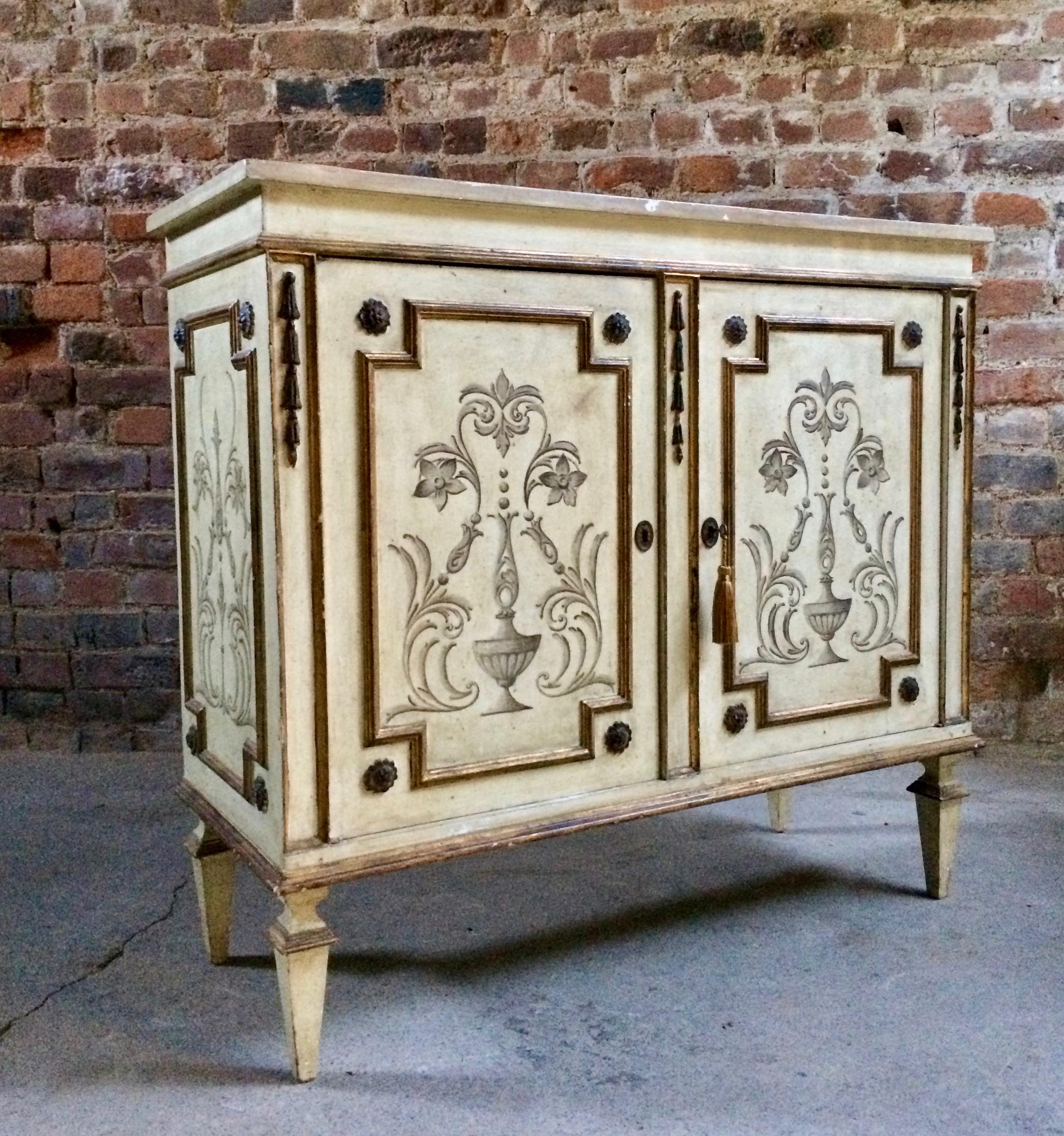 Antique French Cupboard Cabinet Rococo Style Cream Distressed Painted Gilded 1