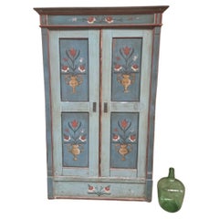 Antique French Cupboard Hand Painted Folk Art Style Old Cabinet Authentic