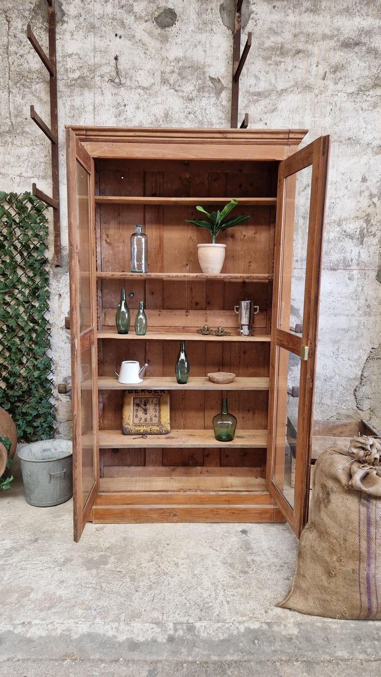 Antique French Cupboard Old Apothecary Style Bookcase Linen