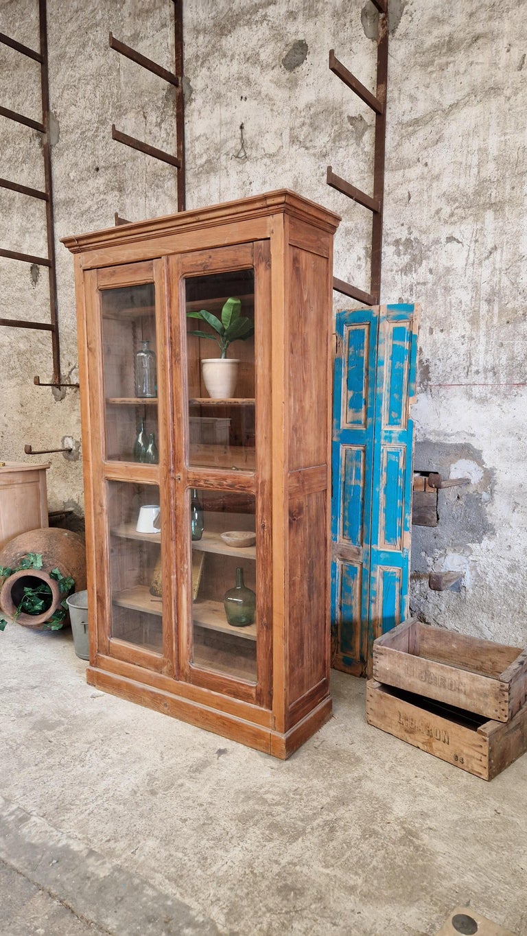 Antique French Cupboard Old Apothecary Style Bookcase Linen