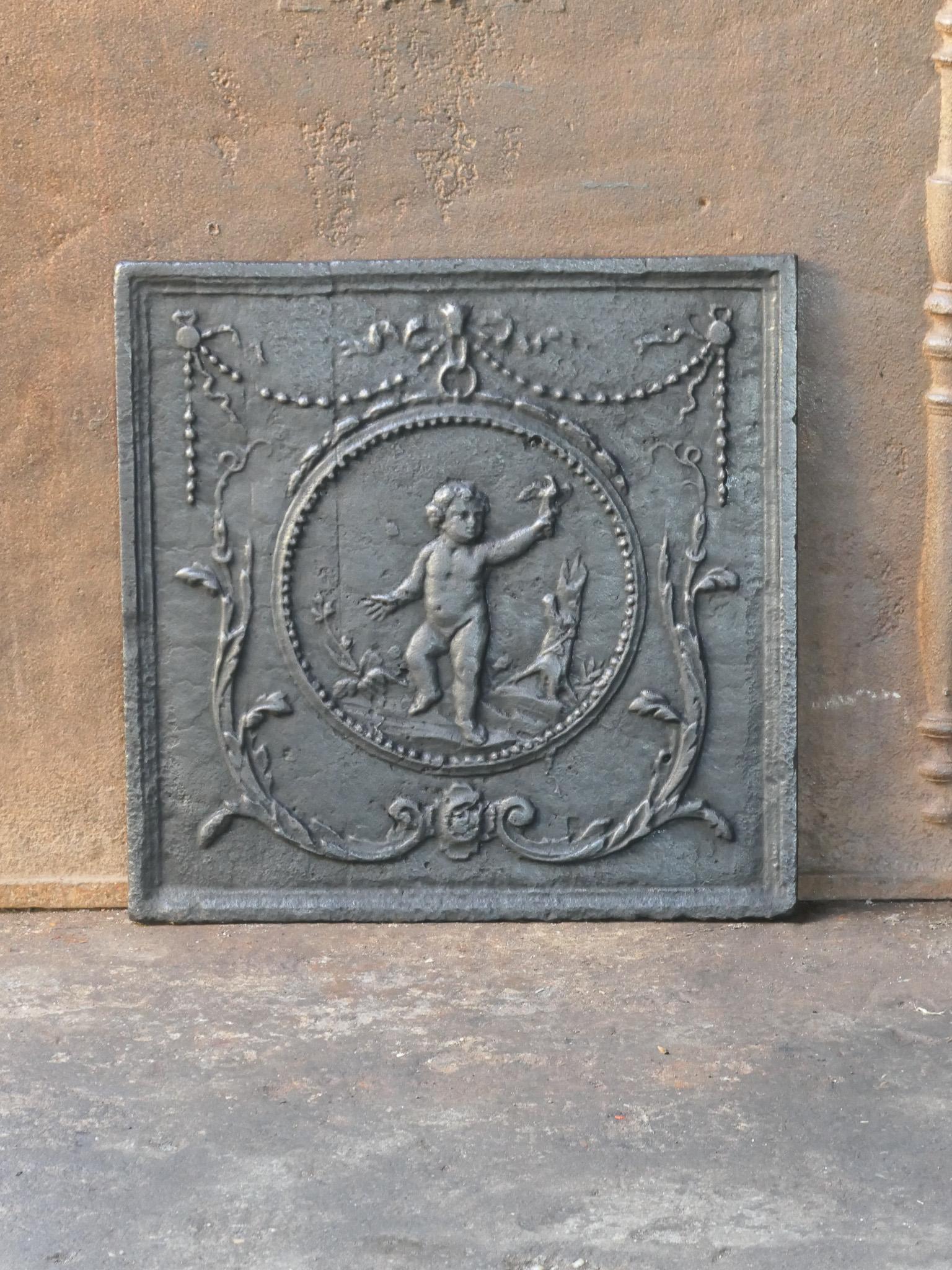 Neoclassical Antique French 'Cupid' Fireback / Backsplash, 18th - 19th C. For Sale