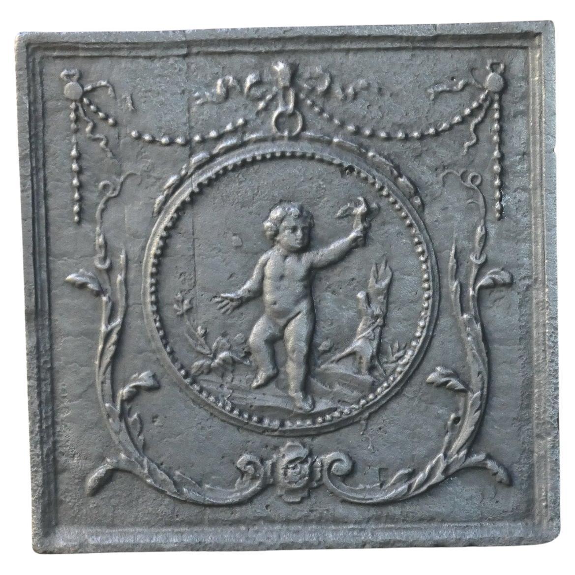 Antique French 'Cupid' Fireback / Backsplash, 18th - 19th C. For Sale