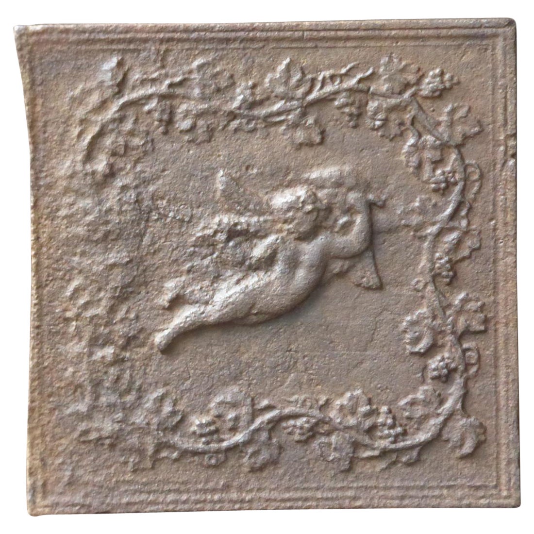Plaque de cheminée française ancienne Cupid, 19ème siècle