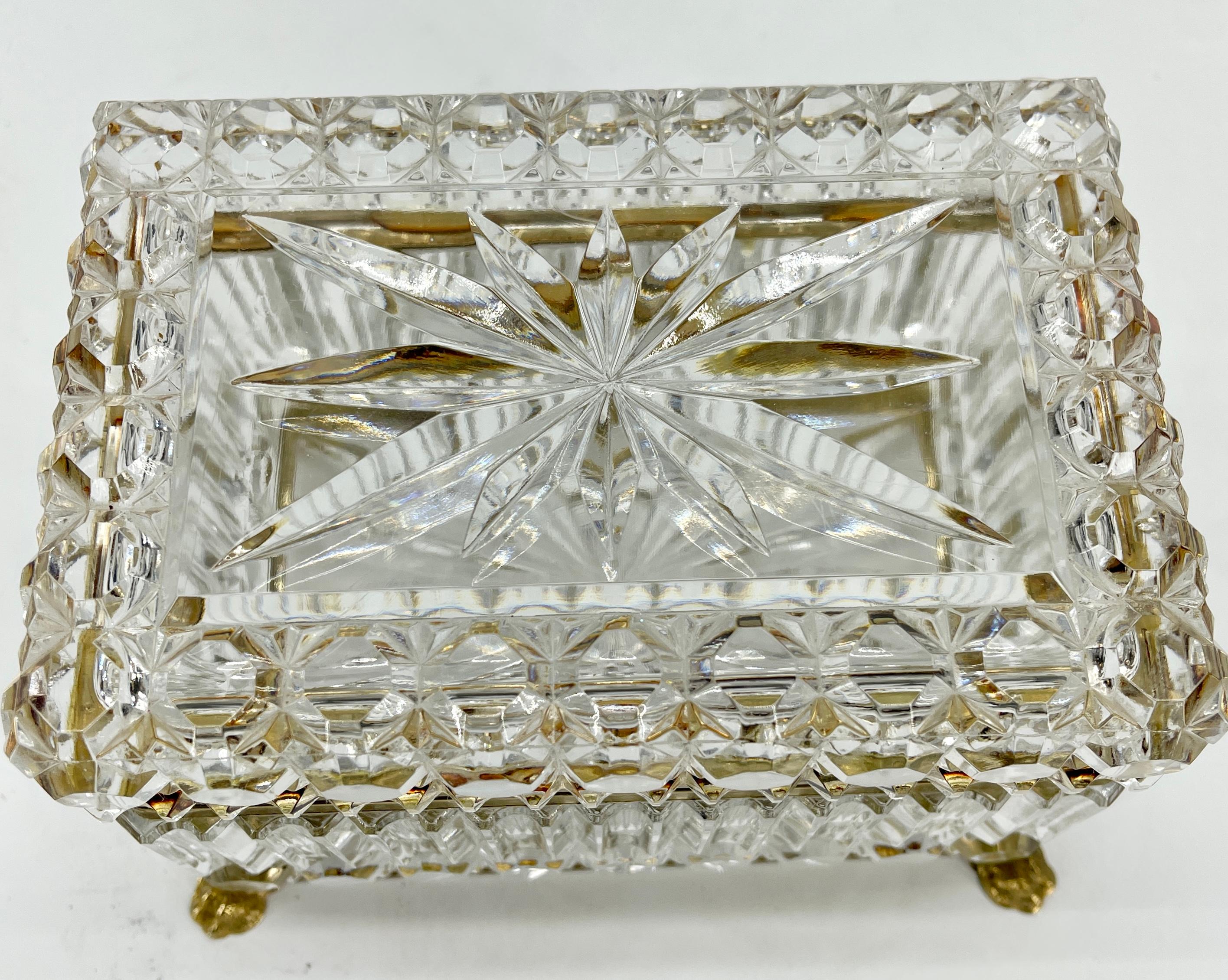Antique French Cut Crystal and Brass Jewelry Box, Vanity Box or Candy Dish 2