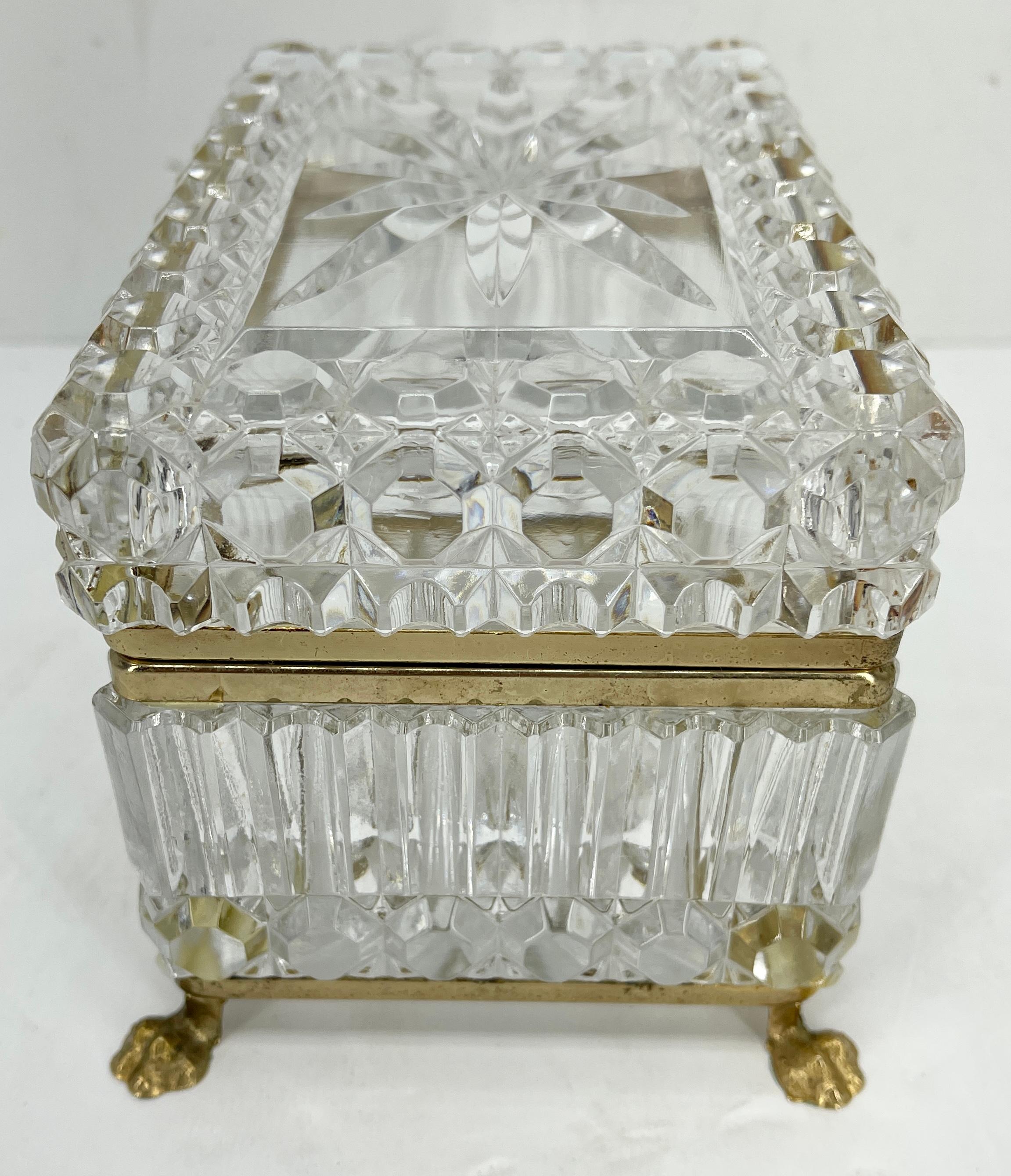 Antique French Cut Crystal and Brass Jewelry Box, Vanity Box or Candy Dish 4