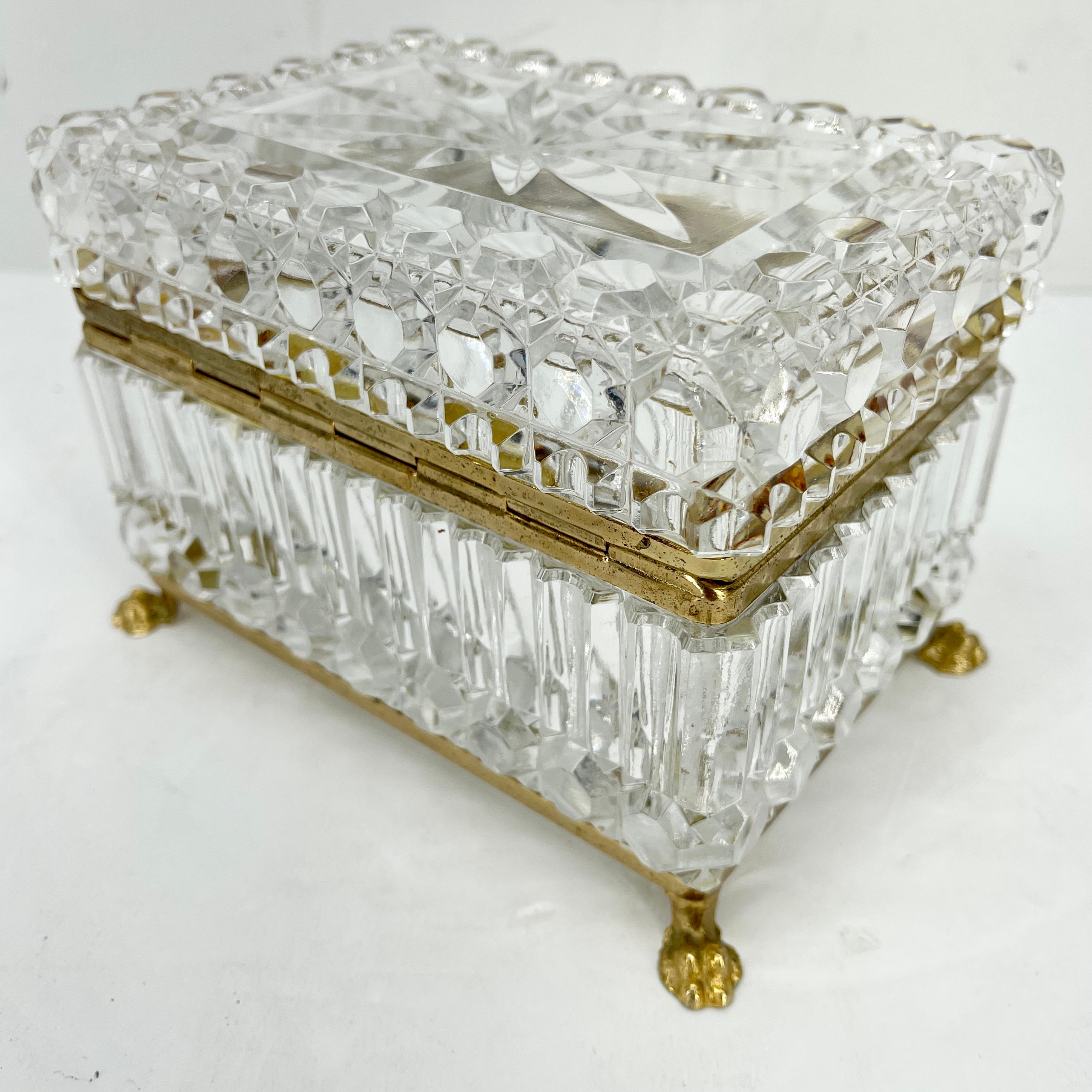 Antique French Cut Crystal and Brass Jewelry Box, Vanity Box or Candy Dish 5