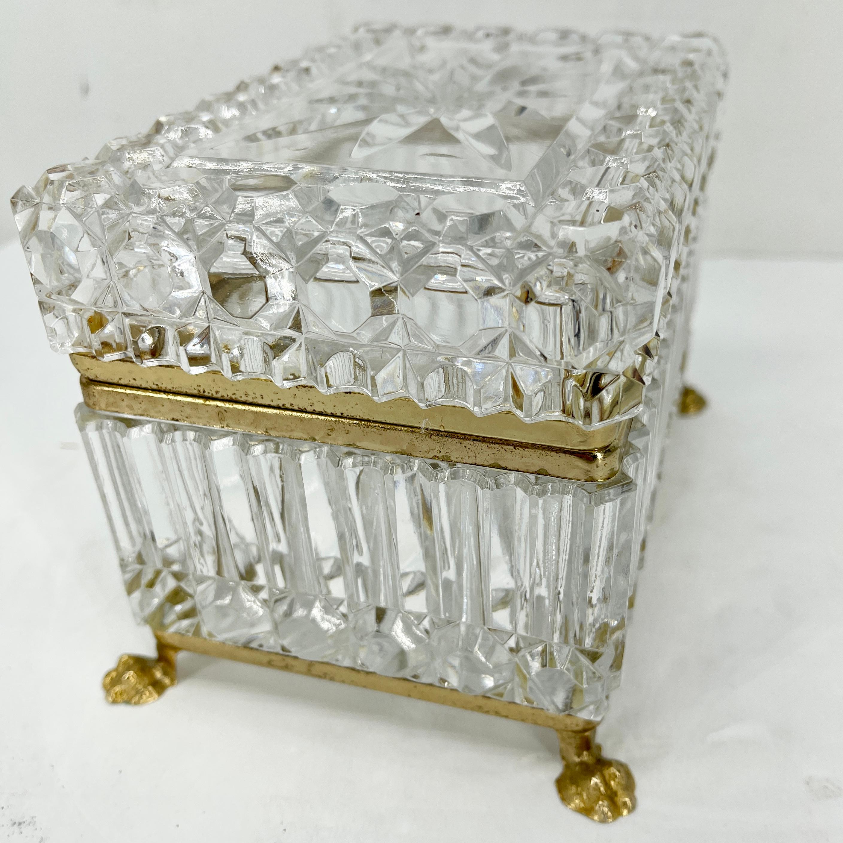 Antique French Cut Crystal and Brass Jewelry Box, Vanity Box or Candy Dish 6