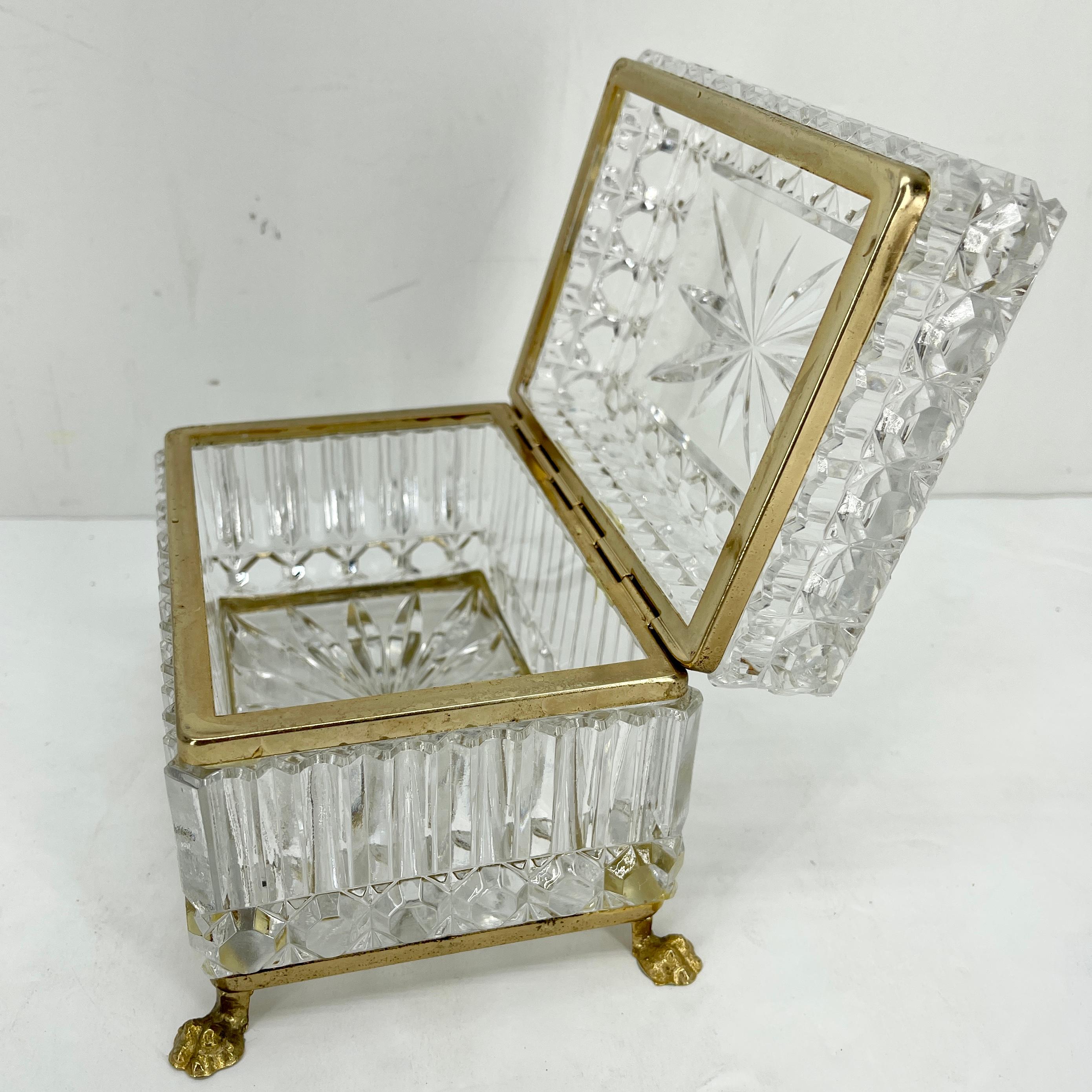 Antique French Cut Crystal and Brass Jewelry Box, Vanity Box or Candy Dish 7