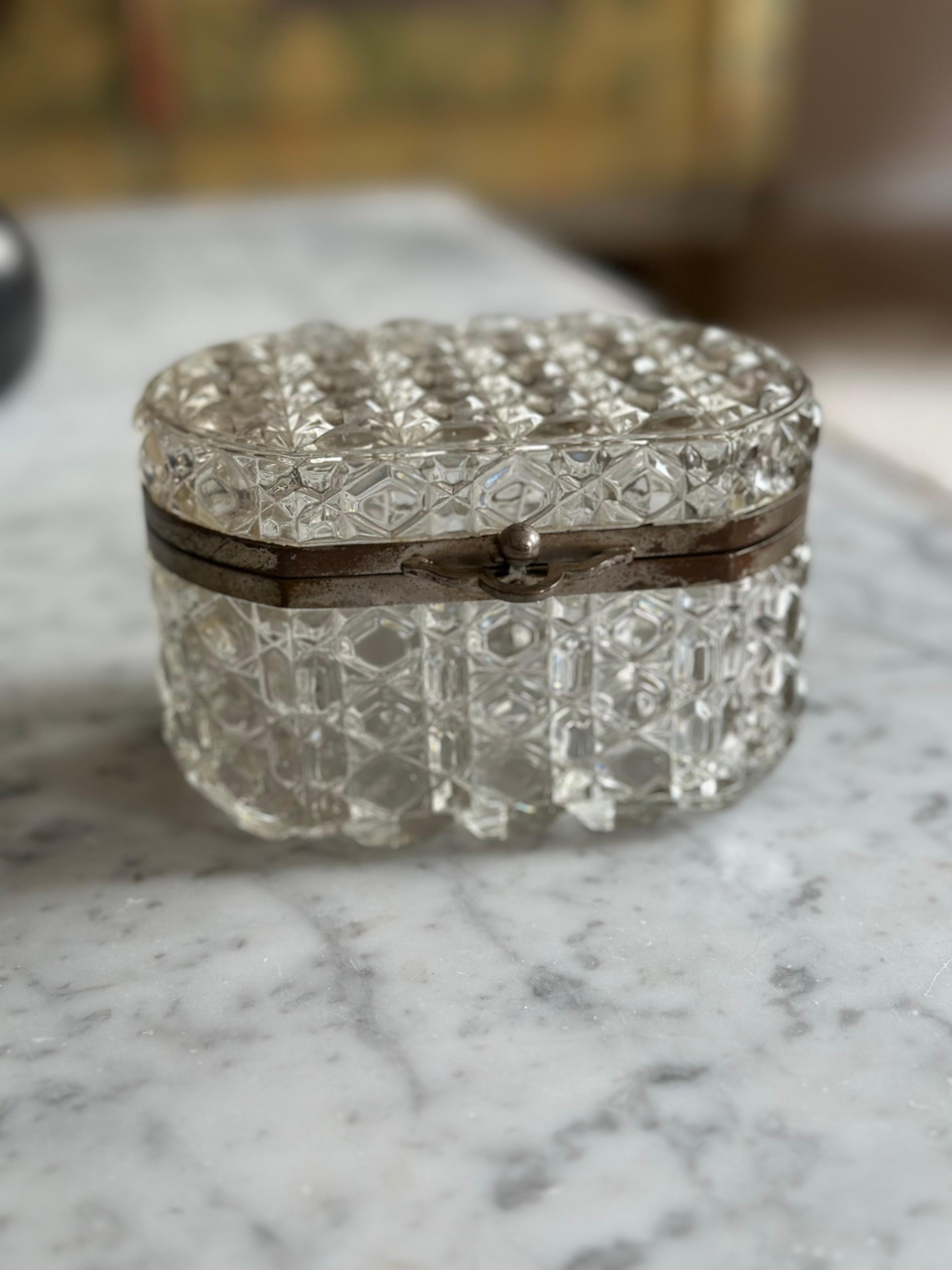Art Deco French pressed Glass  Jewelry Box, Vanity Box, or Candy Dish