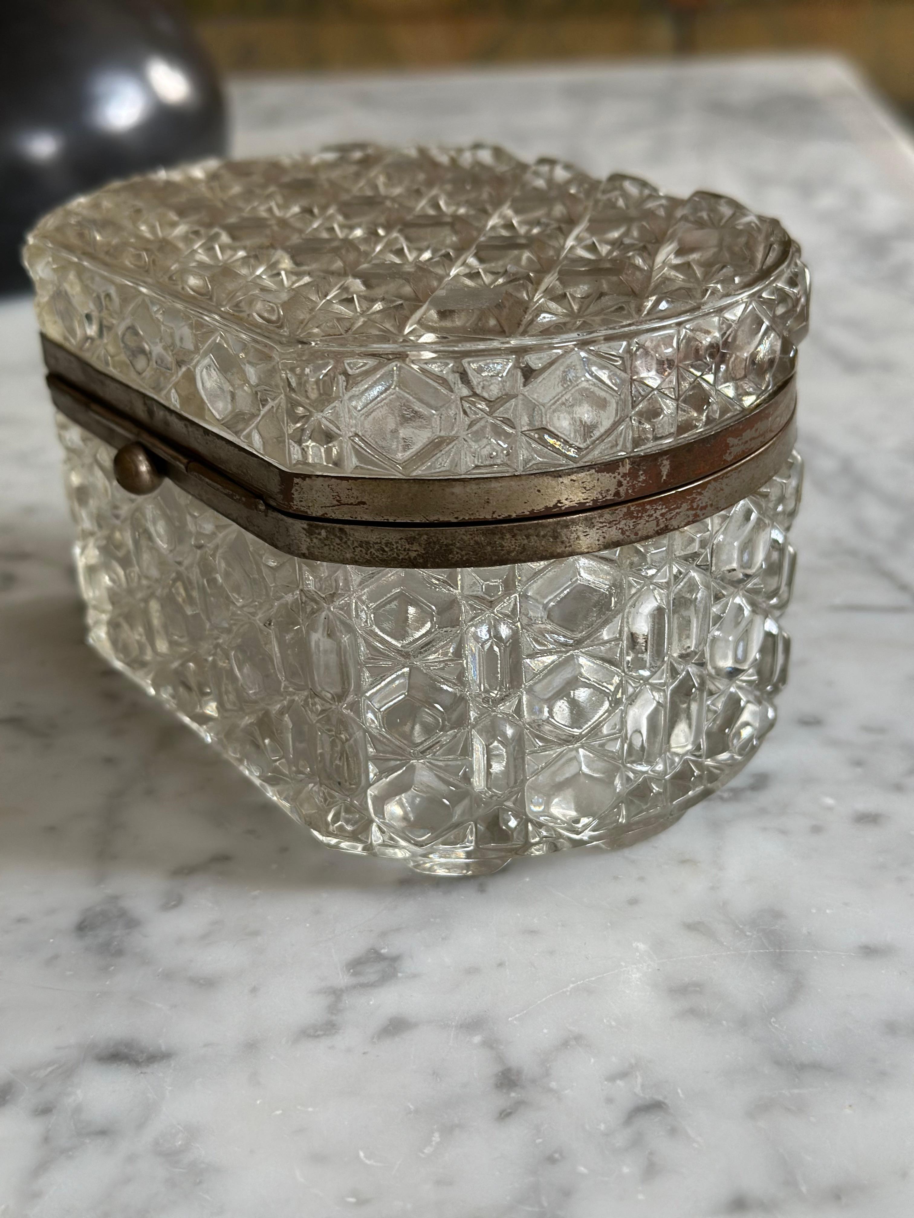 Metal French pressed Glass  Jewelry Box, Vanity Box, or Candy Dish