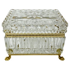 Vintage French Cut Crystal and Brass Jewelry Box, Vanity Box or Candy Dish