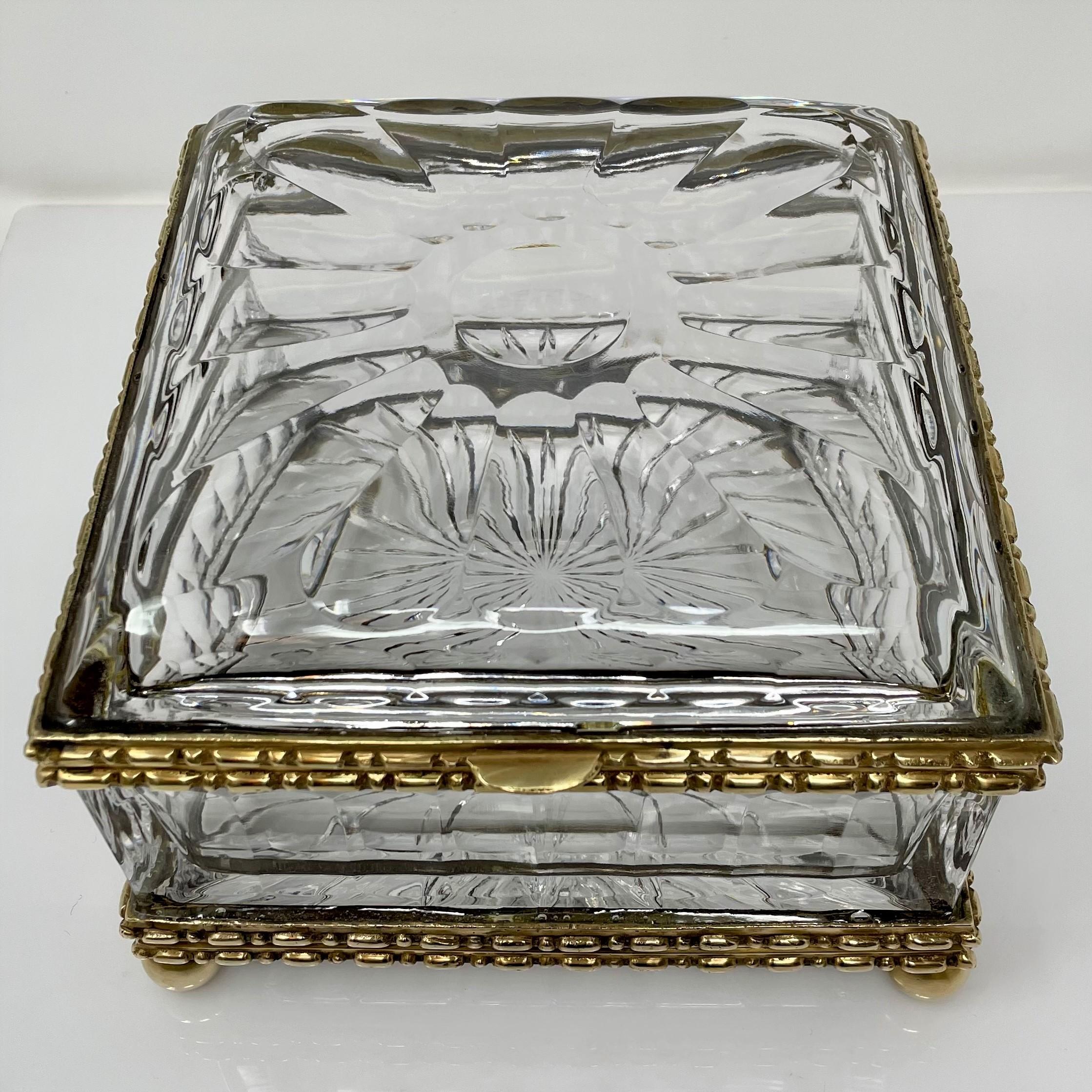 Large antique French cut crystal and bronze D' Ore jewel box, Circa 1900.