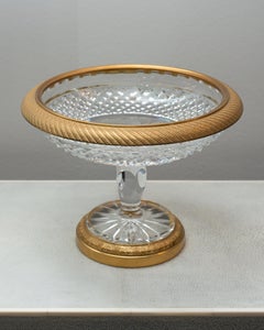 Antique French Cut Crystal and Bronze Tazza / Compote / Dish