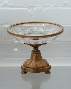 Antique French Cut Crystal and Bronze Tazza / Compote / Dish