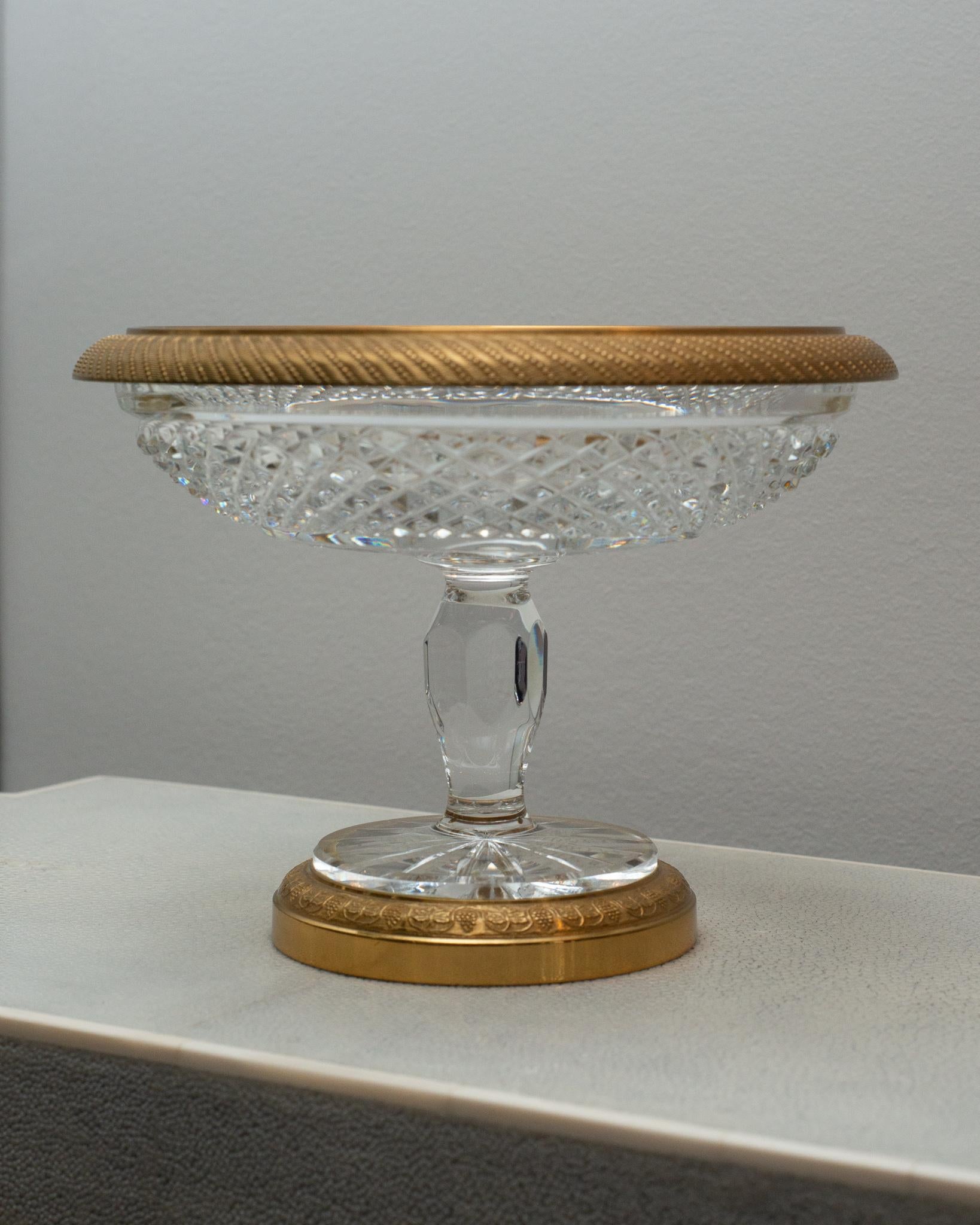 Antique French Cut Crystal and Bronze Tazza / Compote / Dish In Good Condition For Sale In Toronto, ON