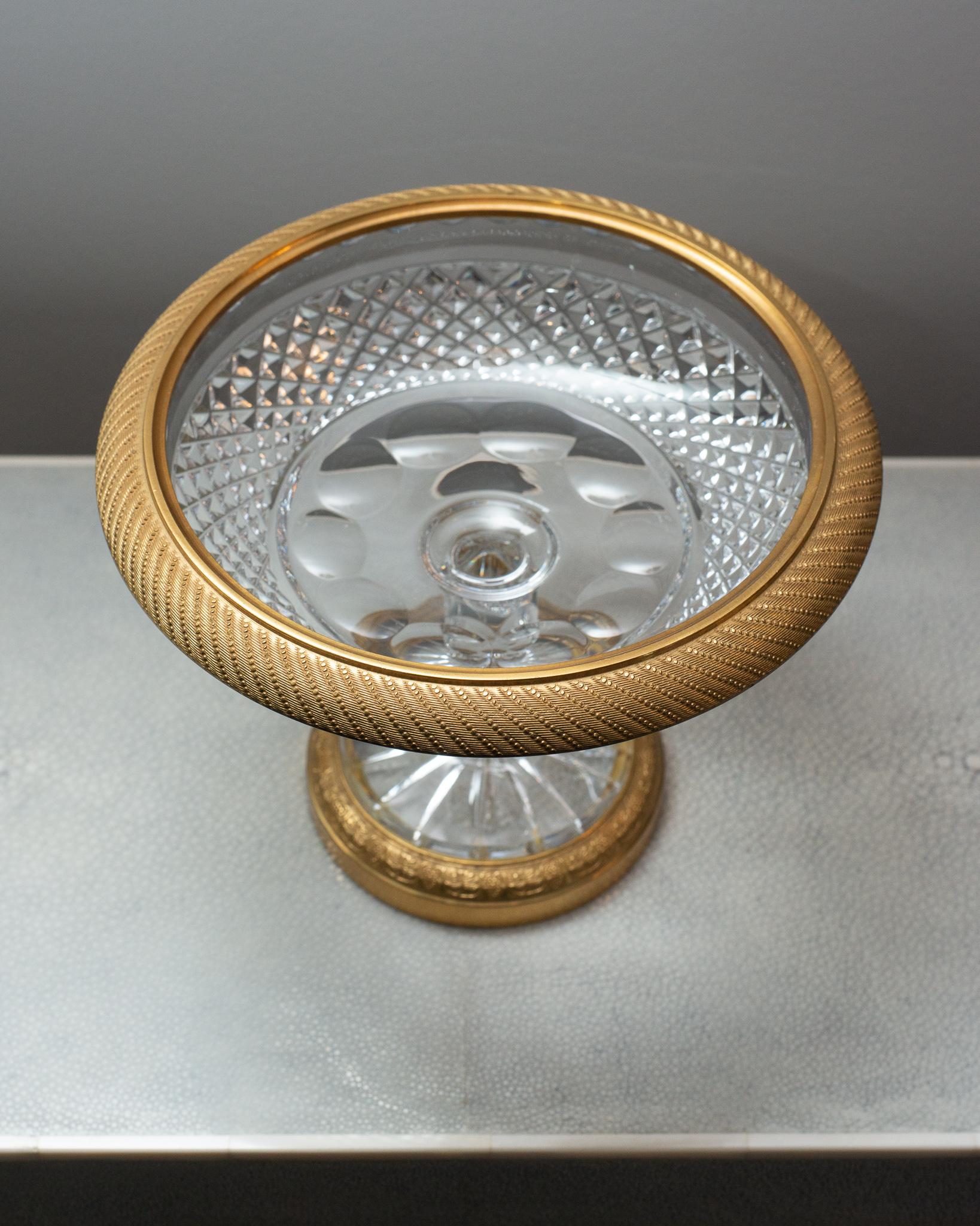 20th Century Antique French Cut Crystal and Bronze Tazza / Compote / Dish For Sale