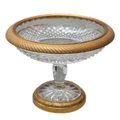 Antique French Cut Crystal and Bronze Tazza / Compote / Dish