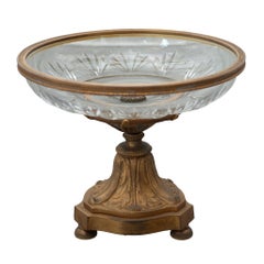 Antique French Cut Crystal and Bronze Tazza / Compote / Dish