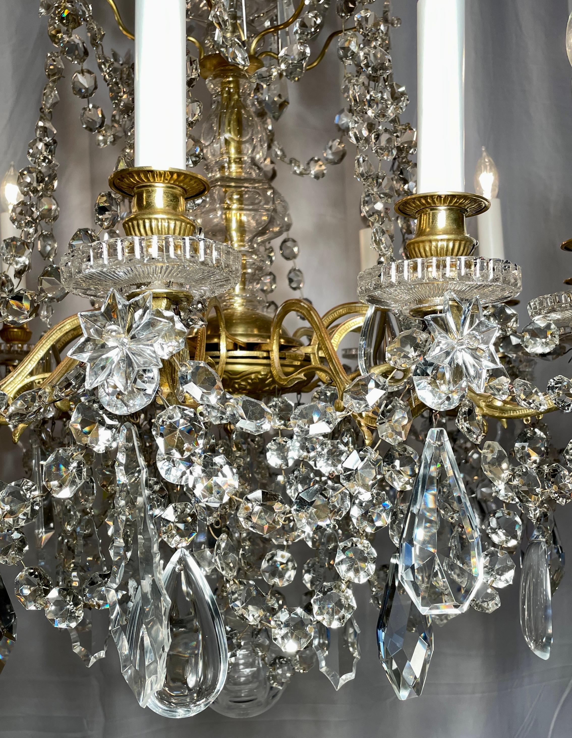19th Century Antique French Cut Crystal and Gold Bronze 12-Light Chandelier, Circa 1875-1895. For Sale