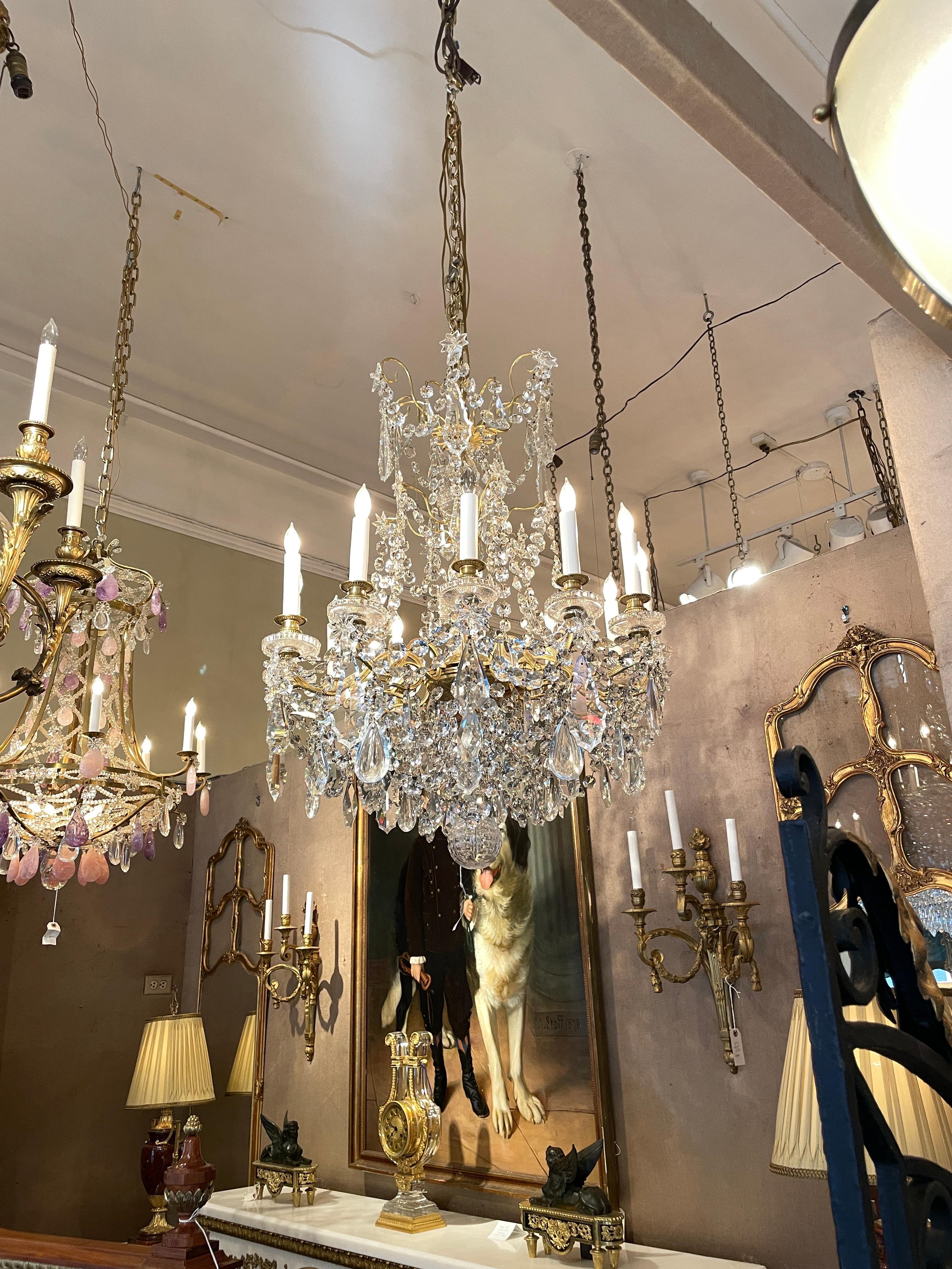 Antique French Cut Crystal and Gold Bronze 12-Light Chandelier, Circa 1875-1895. For Sale 3