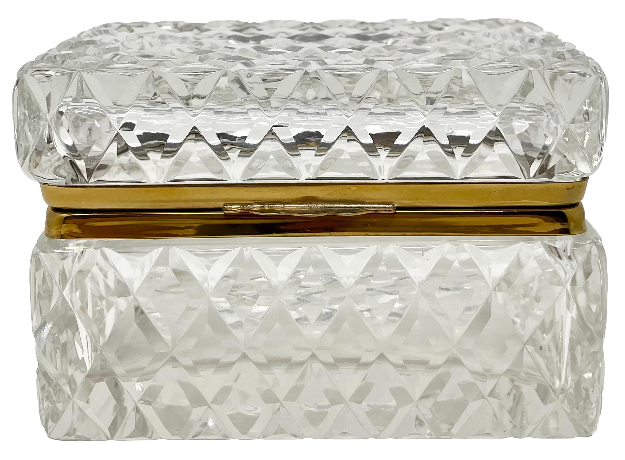 Antique French Cut Crystal and Gold Bronze Box, Circa 1890.
