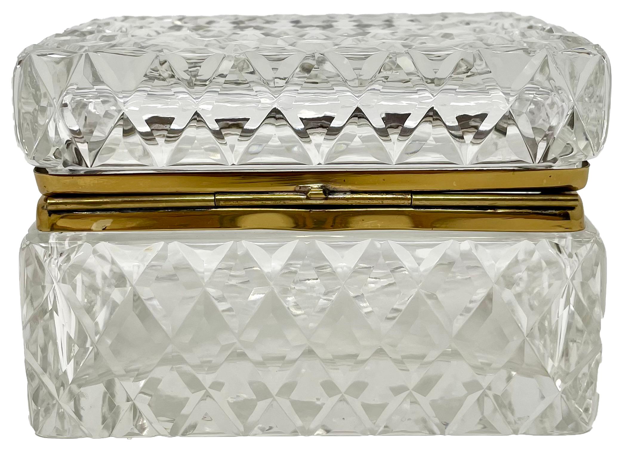 19th Century Antique French Cut Crystal and Gold Bronze Box, Circa 1890. For Sale