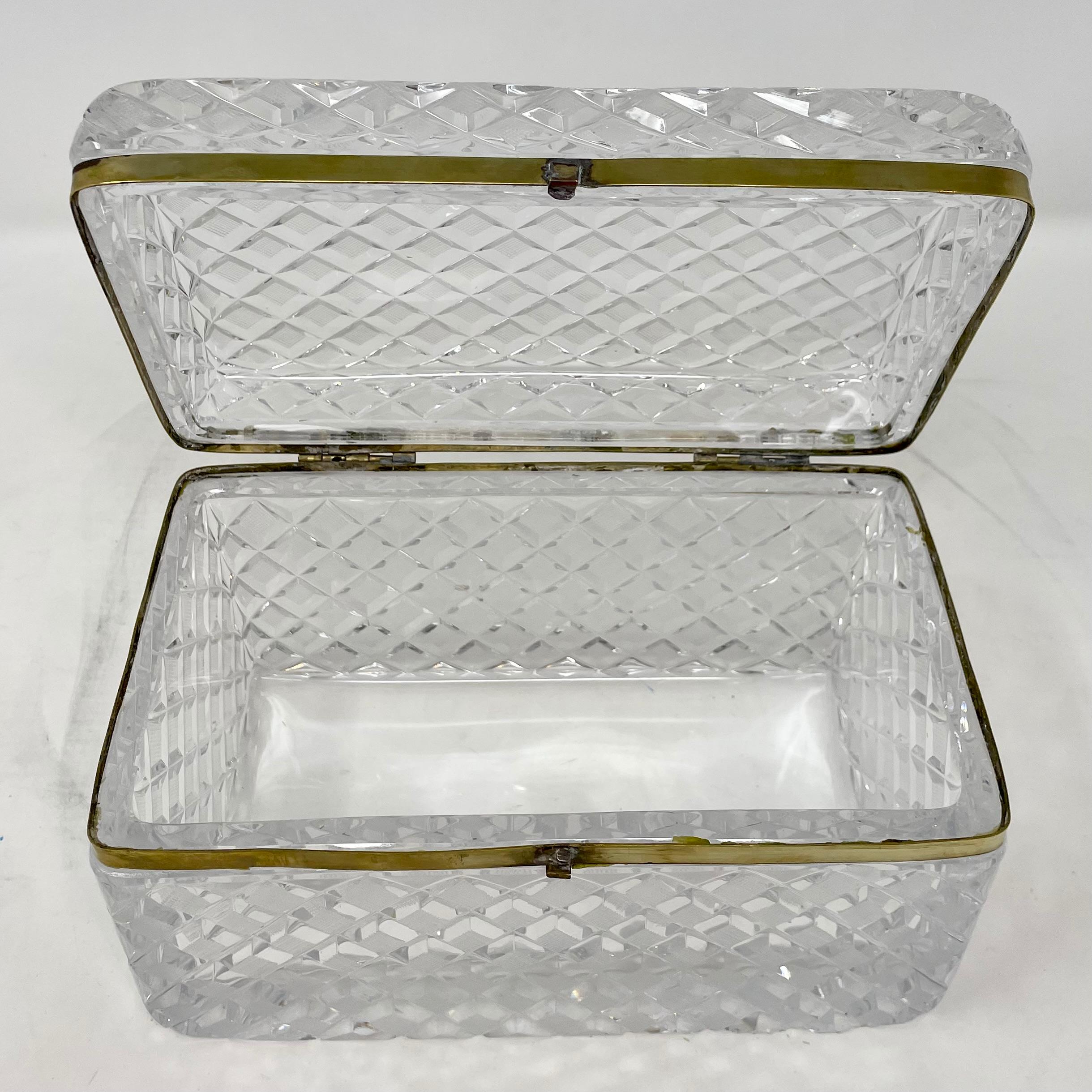 19th Century Antique French Cut Crystal and Gold Bronze Jewel Box, circa 1890-1900