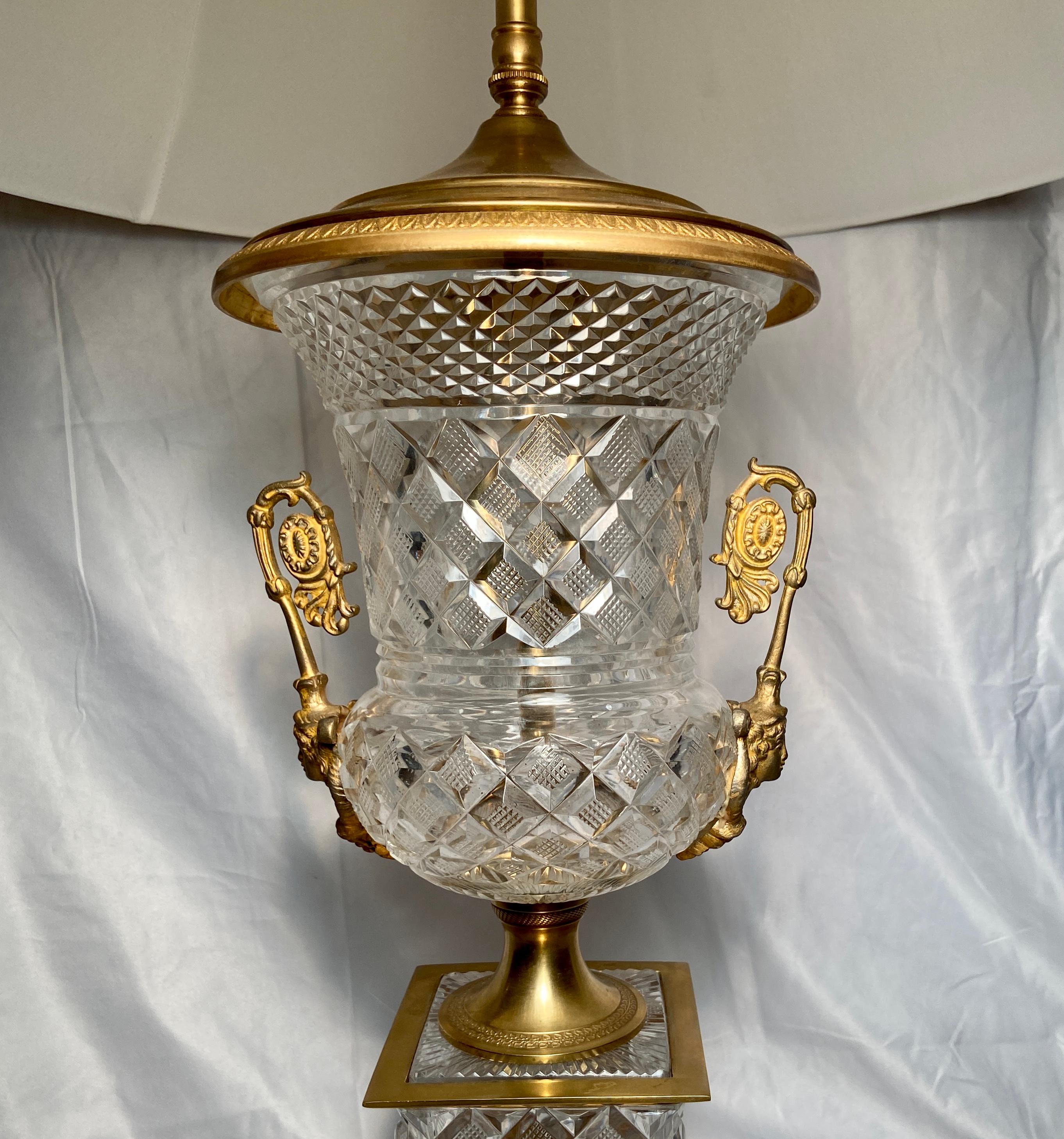 Antique French cut crystal and gold bronze lamp, Circa 1900.