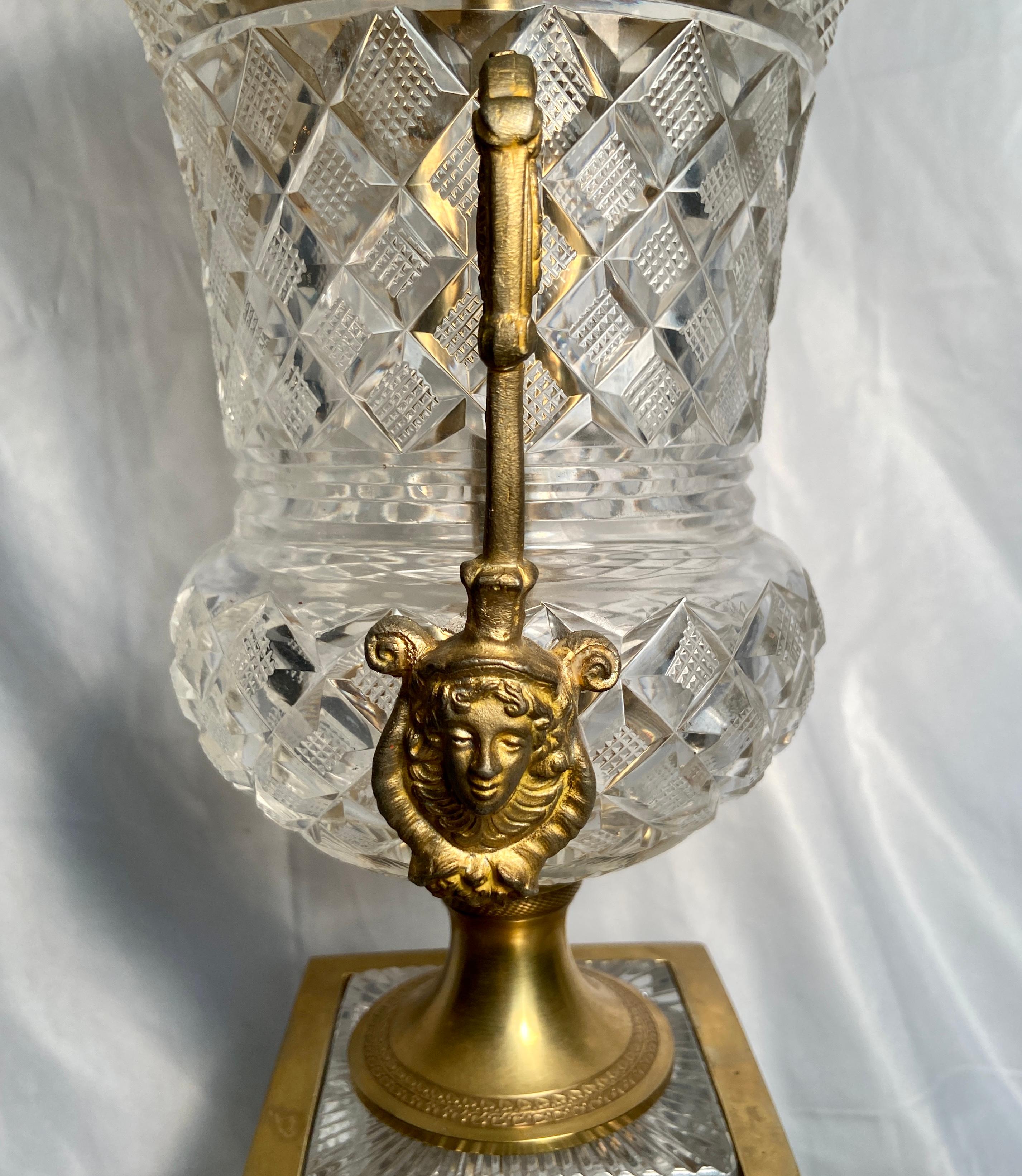 Antique French Cut Crystal and Gold Bronze Lamp, Circa 1900 In Good Condition For Sale In New Orleans, LA